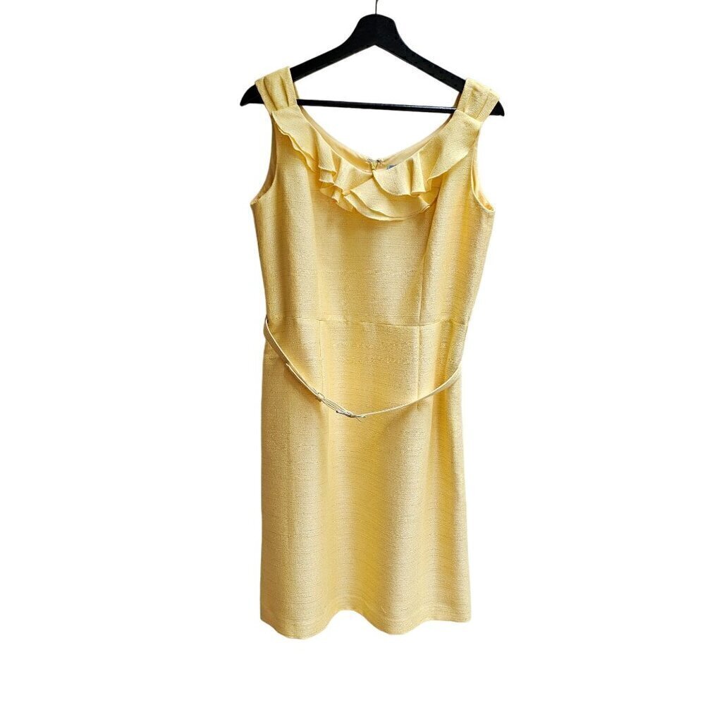 Antonio Melani Yellow and Silver Classic Sleeveless Dress with Belt, Size Medium